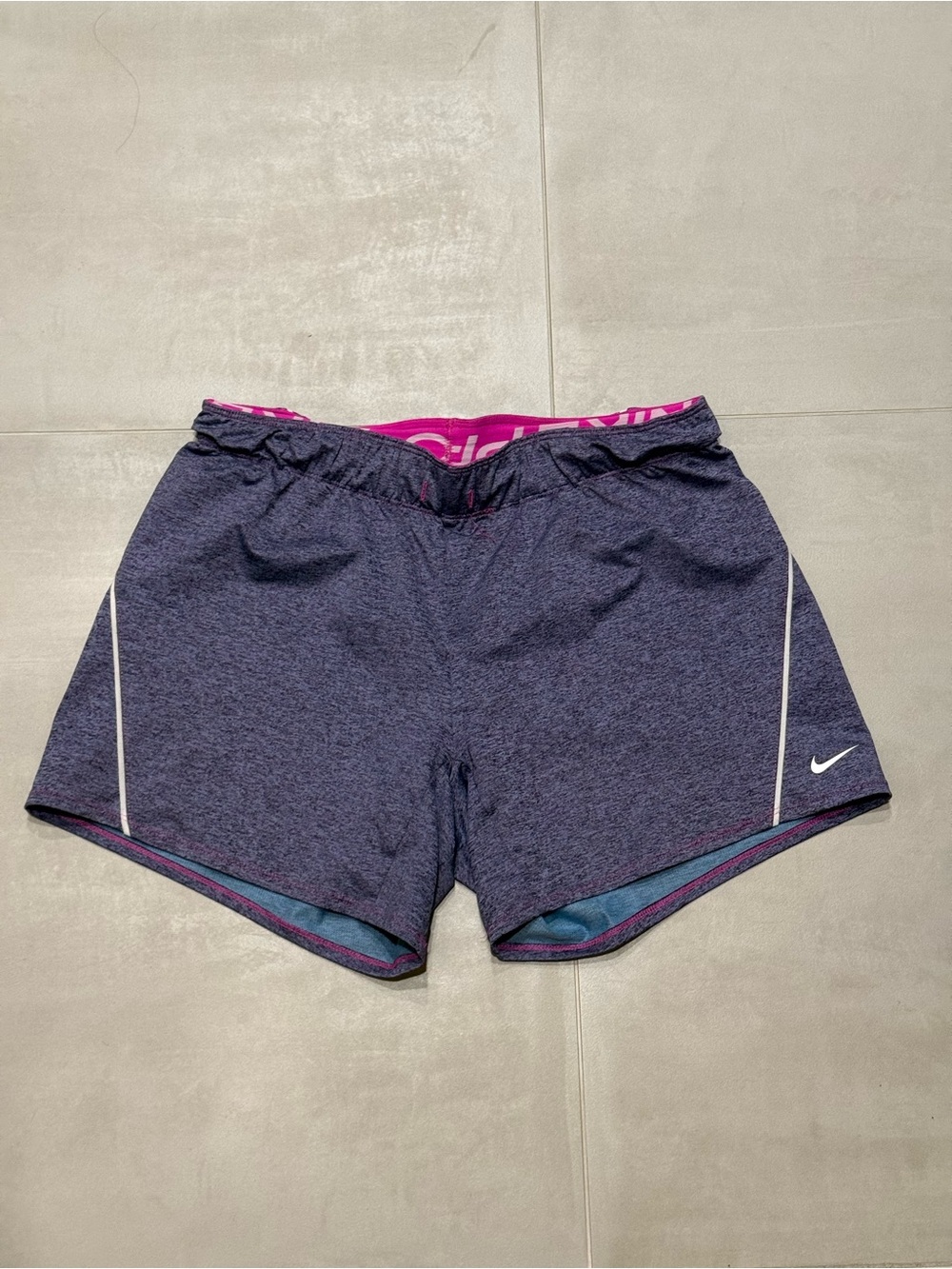 Nike Women's Heather Purple Running Shorts with Pink Waistband
